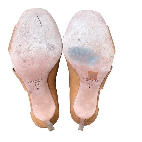 Coach Nude Leather Cutout Open Toe Heels Size 5.5B – Classic Stiletto Pumps - Picture 11 of 16